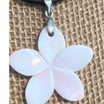 Plumeria Hawaiian Shell Flower Pendant Necklace 18kt GP Black Leather Cord 17" Pink Photo 1