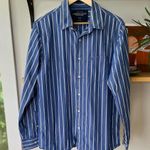 American Eagle  Blue White Stripe Cotton Vintage Fit Button Down Shirt Size Large Photo 2