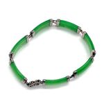 Chinese Vintage 925 Sterling Silver Apple Jade links Bracelet Green Photo 1