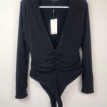 Retrofête Retrofete Zelia Bodysuit Black Deep V Long Sleeve Thong Size Large NWT Photo 1