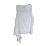 AQUA Womens Sz S White Semi Sheer Cropped Sleeveless V-Neck Tie Blouse Shirt Top Photo 4