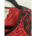 Stenay Womens Small Red Silk Black Beaded Bolero Jacket Holiday Event Glam Photo 3