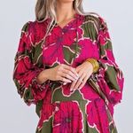 Karlie Magenta & Olive Floral Tiered Long Sleeve Blouse S Photo 0