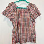 BeachLunchLounge Multicolor Gingham Gauzy 100% Cotton Blouse Top Size Medium Photo 0