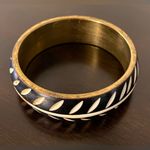 Vintage Bakelite Bangle Bracelet | Black & White Brass Inlay | Statement Jewelry Photo 1