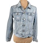 J Crew Indigo Denim Jacket Distressed (HOLES) S Small Light Wash Blue Photo 0