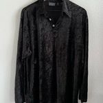 DKNY Vintage Black Crushed Velvet Velour Long Sleeve Popover Shirt Y2K 90s Large Photo 0