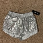 MAKARTHY Women's Metallic Shorts Elastic Waist Shiny Sparkly Rave Pants Silver Size M Photo 2