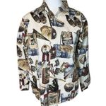 Vintage MW Studio Womens Baseball All Over Print 100% Cotton Button Up Shirt 14 Photo 0