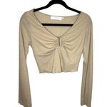 ASTR The Label Tan Long Bell Sleeve Ruched Crop Top Photo 0