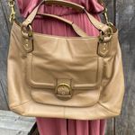 Coach Campbell Izzy Tan/Brown Leather Large Satchel Handbag/Crossbody Bag Purse Photo 2