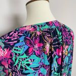 Cappagallo Dress Shift Stretchy Slinky Floral Tropical 3/4 Pink Blue Green Gold Size L Photo 9