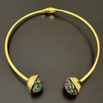 Trina Turk Gold-tone Multicolored Rhinestones Ball Cap Ends Cuff Collar Necklace Photo 2