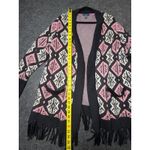 Isaac Mizrahi  Live! Boho Cardigan Sweater XL Black Geometric Fringe Open Front Photo 3