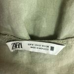 ZARA Khaki Linen Blend V-neck Short Puff Sleeve Tiered Mini Babydoll Dress Sz S Photo 2