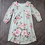 Everly Light Blue Floral Long Sleeve Sheath Dress V-Neck Sz Small Chic Coquette Photo 0