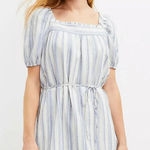 Loft Striped Square Neck Shift Dress Blue White Linen Blend Size M MISSING BELT Photo 0