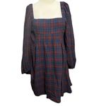 Urban Outfitters Lachlan Flannel Smocked Mini Dress M Blue Red Plaid Grunge NEW Photo 1