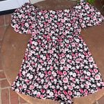 ZARA Black and pink floral romper with square neckline and puffy sleeves sz s Photo 3
