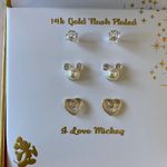 Disney NWT DisneyCubic Zirconia Mickey Mouse Earring in 14K Gold Flash Plated Set of 3 Photo 2