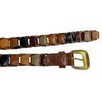 Genuine Leather Neutral Colors Interlocking Gold Buckle Belt Photo 5