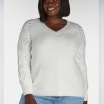 Terra & Sky  Womens Plus V-Neck Ivory  Pointelle Knit Sweater Size 5X New Photo 1