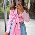 ZARA blazer cropped light pink satin bow top suit jacket Photo 0