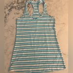 Lululemon  Cool Racerback Size 4 Turquoise Stripe White Tank EUC Photo 2