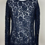 J.CREW Lace Blouse Top Womens 4 Navy Blue‎ Floral Long Sleeve Crew Party Holiday Blue Photo 0