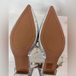 Beautiful 10 Silver Engraved Gold Studded Strap Clear Heel Event Shoes NWOT Photo 9