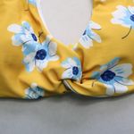 Yellow Floral Padded Halter Tie Knot Boho Swim Sports Bra Bikini Top L Large Photo 2