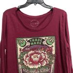 Lucky Brand Women’s Large Long Sleeve Tee Maroon Crewneck Pullover Flower Print Photo 2