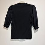 Veronica Beard  Coralee Puff Sleeve Ribbed Top Blouse Black Photo 6