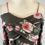 Peach Love California Peach Love long sleeve olive green and pink floral off shoulder dress medium Photo 2