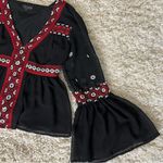 Topshop black embroidered style boho long sleeve top size US 2 Photo 4