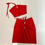 Beginning Boutique  Alexis Ruched Cut Out Mini Skirt and Halter Top in Red Photo 6