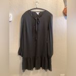 Draper James  Tie Neck Flounce Shift chiffon long sleeve Mini Dress small Black Photo 2