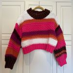 Beavely Women's Colorful Striped Sweater Sze Small Oversized Cropped Fall Layer Pink Photo 0