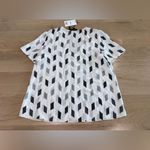 Theory short sleeve a line top brush grey multi print silk blouse medium NWT Photo 9