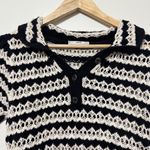 Mango  Crochet Knit Sweater Size Large Short Sleeve Polo Black Cream Photo 3
