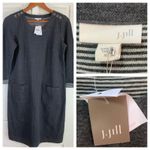 J Jill 3/4 Sleeve Knit Dress XS Scoop Neck Button Shoulder Knee Length Gray NWT‎ Photo 1