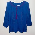 Great Northwest Clothing Company Great Northwest Indigo embroidered peasant blouse size S Photo 0