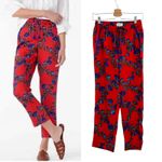 J.Crew Drapey Pull-on Pant Trouser Lattice Floral Print Drawstring Red Size 4 Photo 1