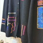 Chico's Artsy 100% Wool Silk Patch Cardigan Embroidered Button Up/Fur Collar Sz M Photo 5