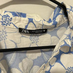 ZARA 100% Cotton White and Blue Floral Button-Up Crop Shirt Coastal Size M Photo 1