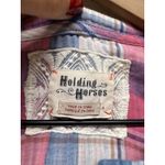 Holding Horses  Anthropologie Tunic Top 4 Blue Pink Plaid Roll Tab Sleeve Cottage Photo 2