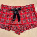 PINK - Victoria's Secret 🎄PINK VICTORIA’S SECRET Flannel Pajama Shorts Bright Red Forest Green Plaid M Photo 0