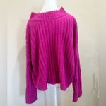Free People  Sweater 87% Alpaca Hot Pink Sz M Oversized Knit Ribbed Mockn…​​​​ Photo 1