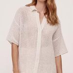 NEW Naked Cashmere Wren Crochet Short Sleeve Cashmere Shirt in Alabaster Medium White Photo 0