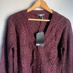 Paige NEW Nanari Metallic Cable Knit V-Neck Cardigan in Burgundy Sparkle Photo 3